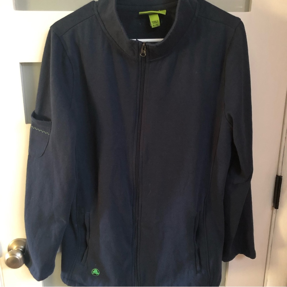 Crocs Full Zip Up Long Sleeve Navy Blue Sweatshirt W/Pockets Warm Soft EUC XL